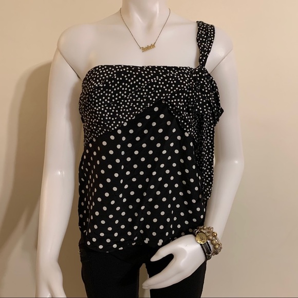 J. Crew Silk One Shoulder Polka Dot Blouse Size 8 - Picture 4 of 6